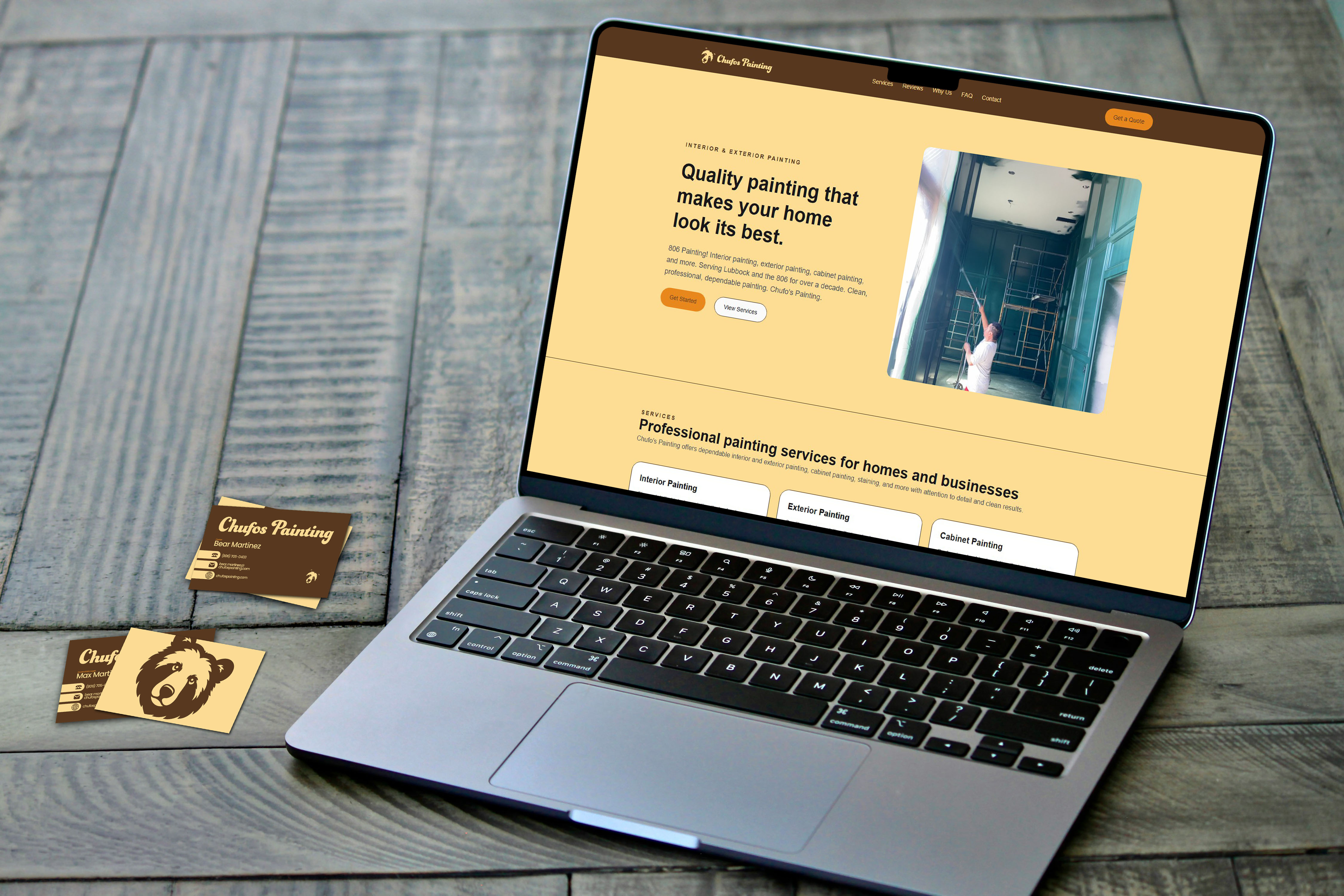Professional Mockup Laptop Website and Business Cards That Match the Website